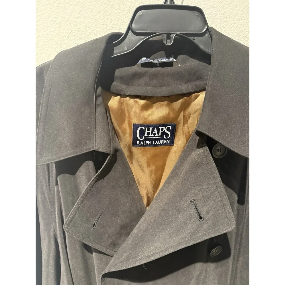 Vintage 90s Chaps Ralph Lauren Mens 44L Microfiber Belted Trench‎ Coat Jacket